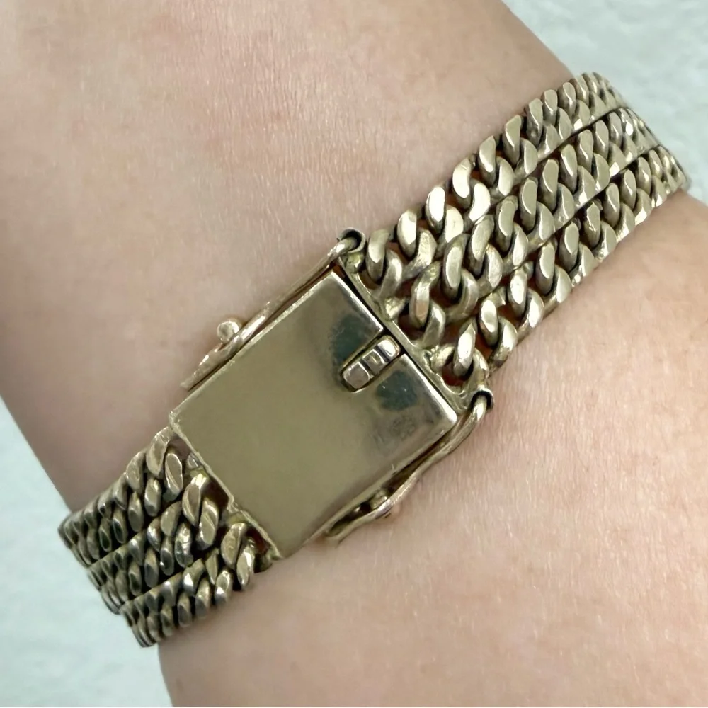 Vintage Saint Barbara Medallion Gold Triple Cuban Link Chain Religious Bracelet - Picture 3 of 16